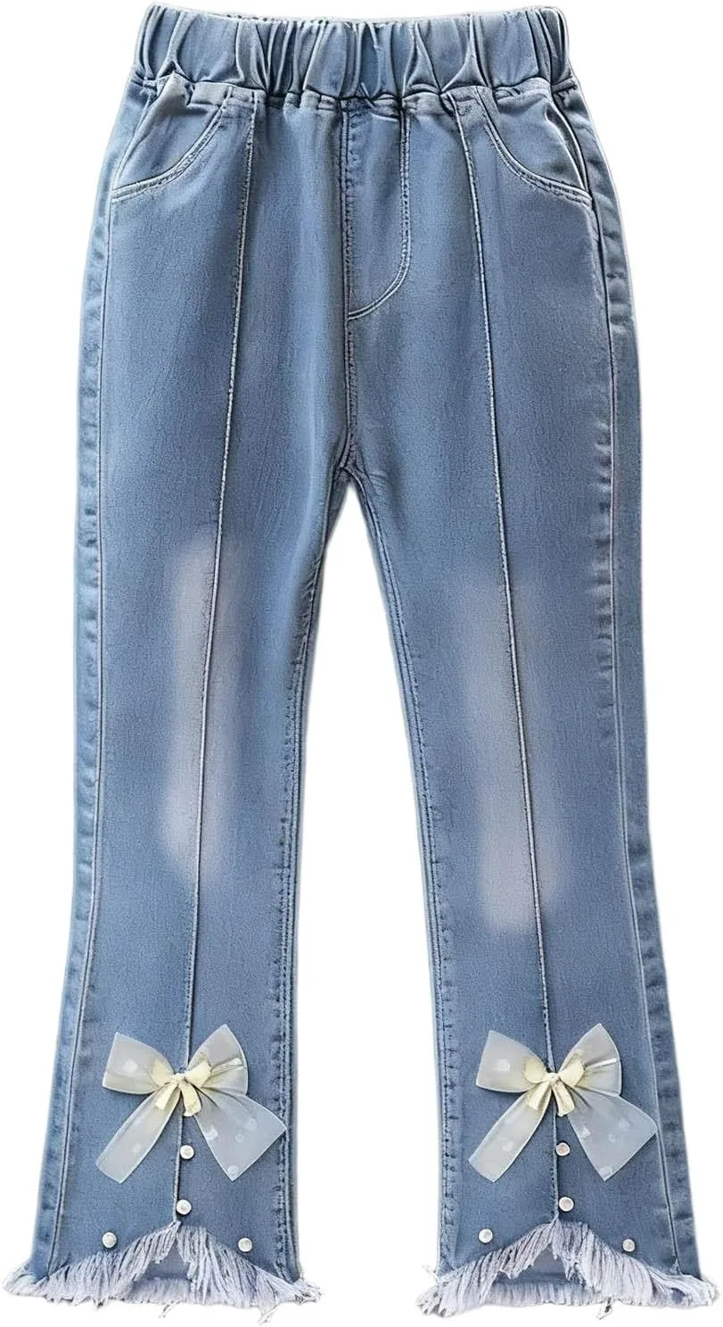 Джинсы-клеш для девочек с цветочным пэчворком и эластичным поясом
Джинсы-клеш для девочек с цветочным пэчворком и эластичным поясом