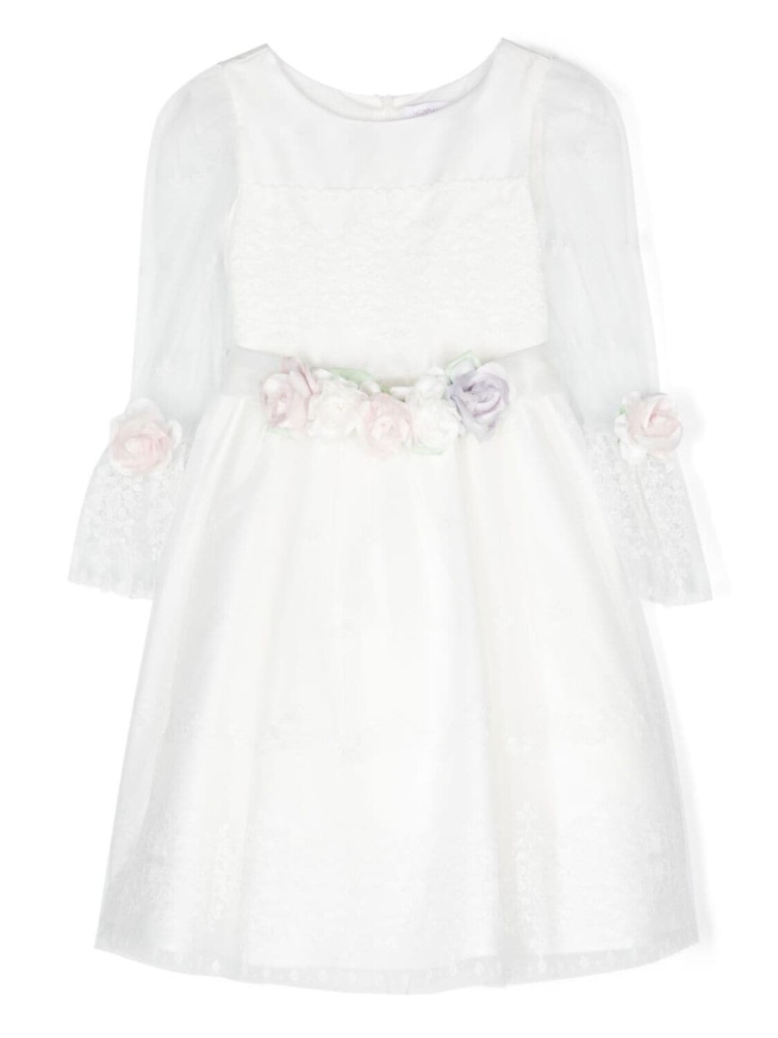 Monnalisa платье из тюля с цветочной аппликацией, белый