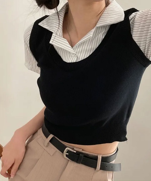 Топ с коротким рукавом, многослойный, комбинированный NANAHACHI, черный
Топ с коротким рукавом, многослойный, комбинированный NANAHACHI, черный