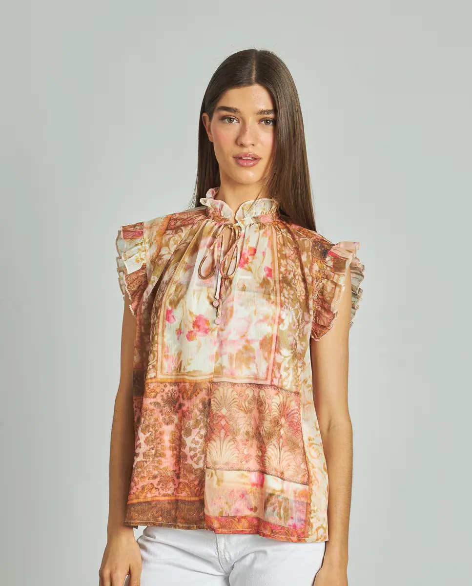 Струящаяся женская блузка с принтом, бантом на шее и V-образным вырезом Alma en Pena, оранжевый
Струящаяся женская блузка с принтом, бантом на шее и V-образным вырезом Alma en Pena, оранжевый