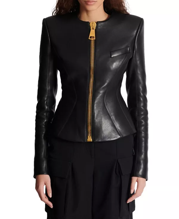 Укороченная куртка из овечьей кожи с баской Balmain, черный
Укороченная куртка из овечьей кожи с баской Balmain, черный