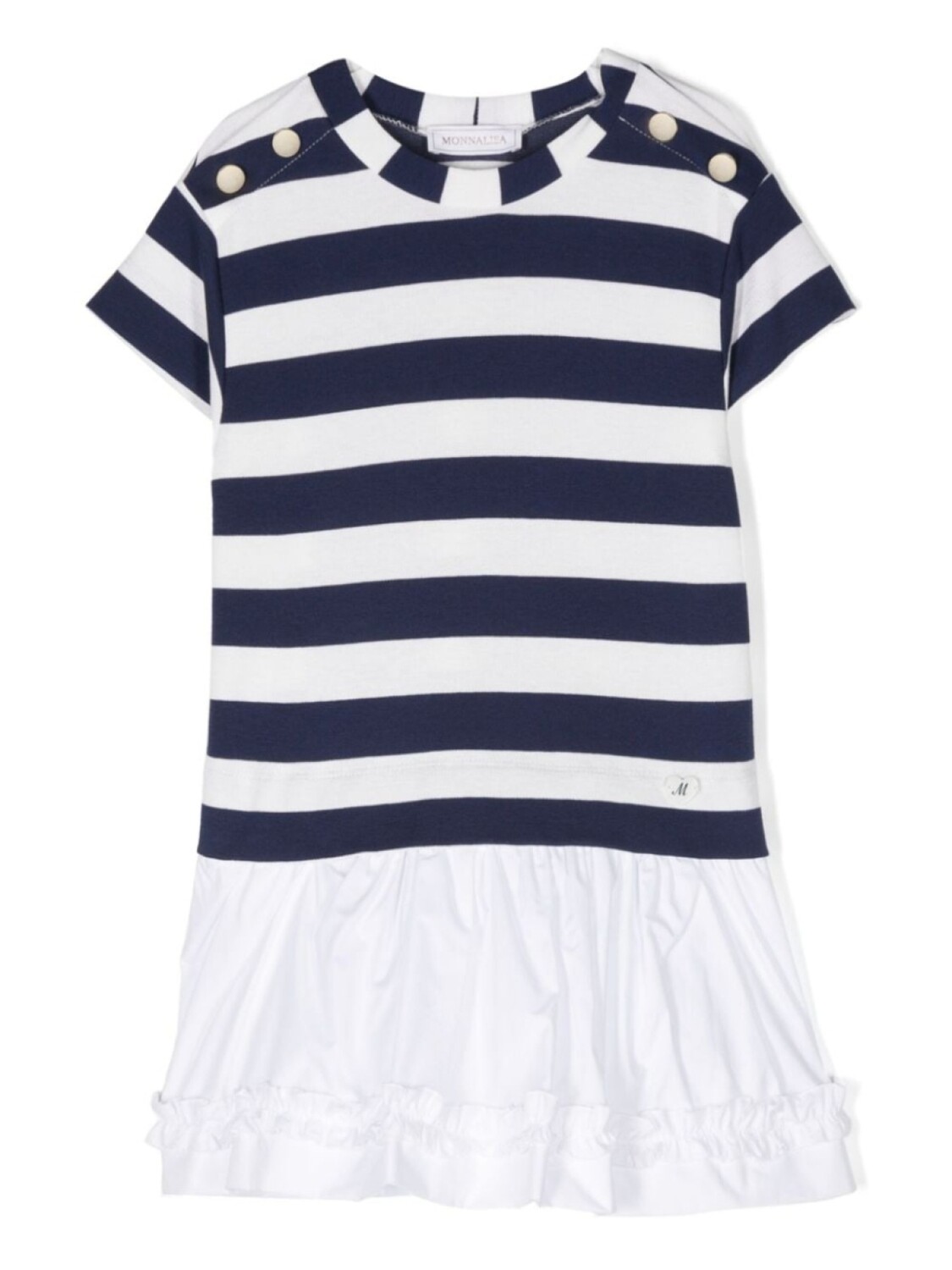 Monnalisa полосатое платье-футболка с баской, белый
Monnalisa полосатое платье-футболка с баской, белый