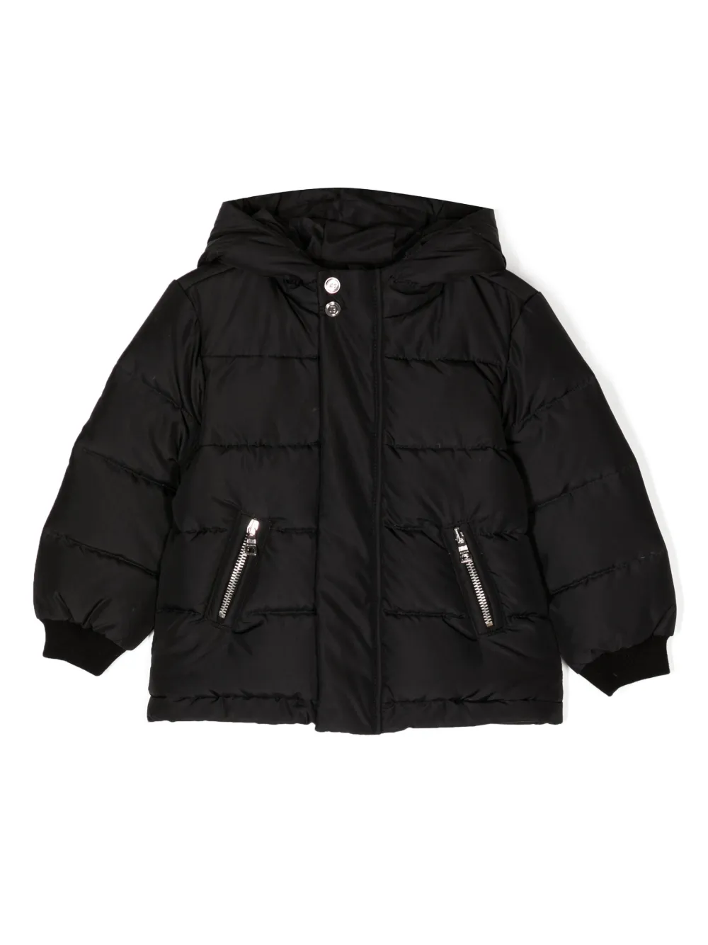 Стеганый пуховик с логотипом Balmain Kids, черный
Стеганый пуховик с логотипом Balmain Kids, черный