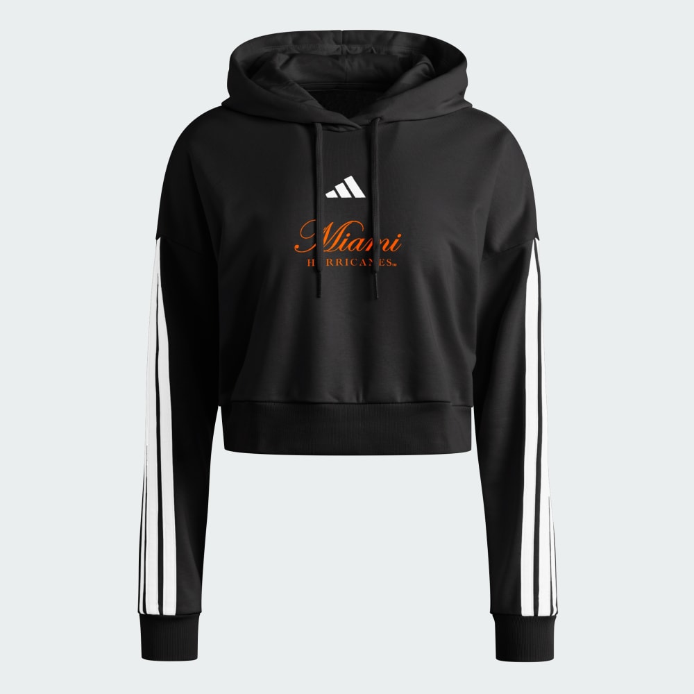 Худи Adidas Miami Hurricanes Essentials 3-Stripes Crop Hoodie, цвет Black/White/Ncaa-Mia-77a 
Худи Adidas Miami Hurricanes Essentials 3-Stripes Crop Hoodie, цвет Black/White/Ncaa-Mia-77a