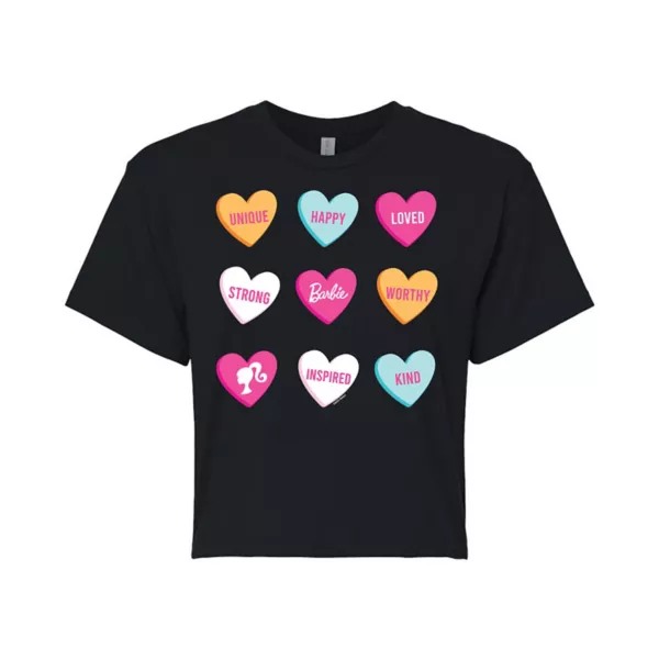 Детская укороченная футболка с принтом в виде конфет-сердечек Barbie, черный
Детская укороченная футболка с принтом в виде конфет-сердечек Barbie, черный