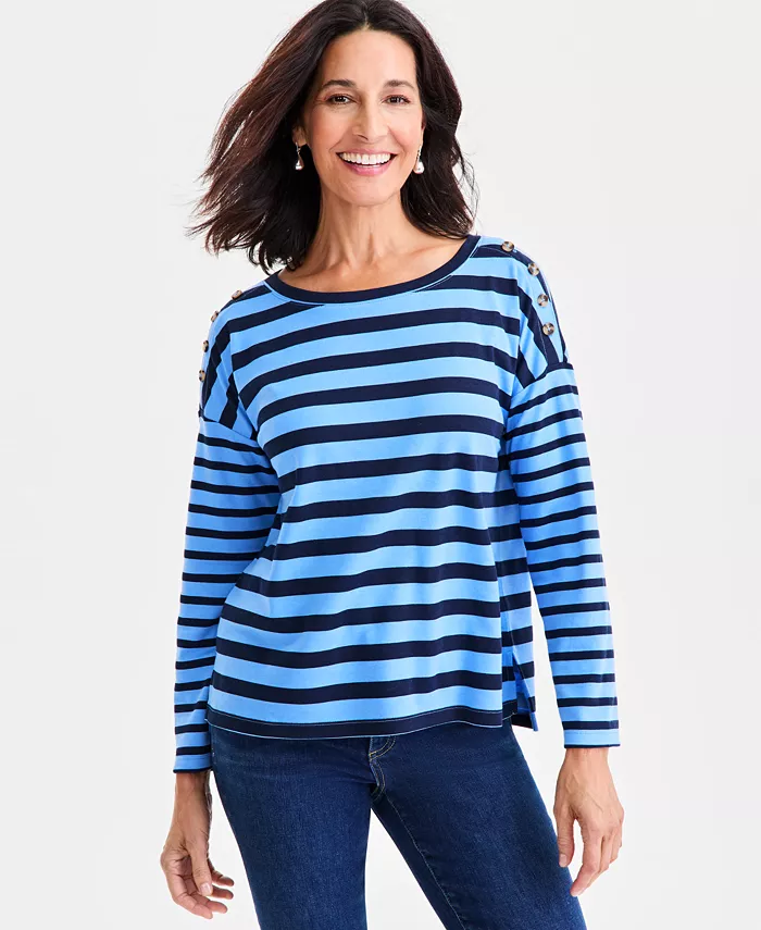 Женский трикотажный топ в полоску с длинными рукавами и отделкой на пуговицах Style & Co, синий
Женский трикотажный топ в полоску с длинными рукавами и отделкой на пуговицах Style & Co, синий