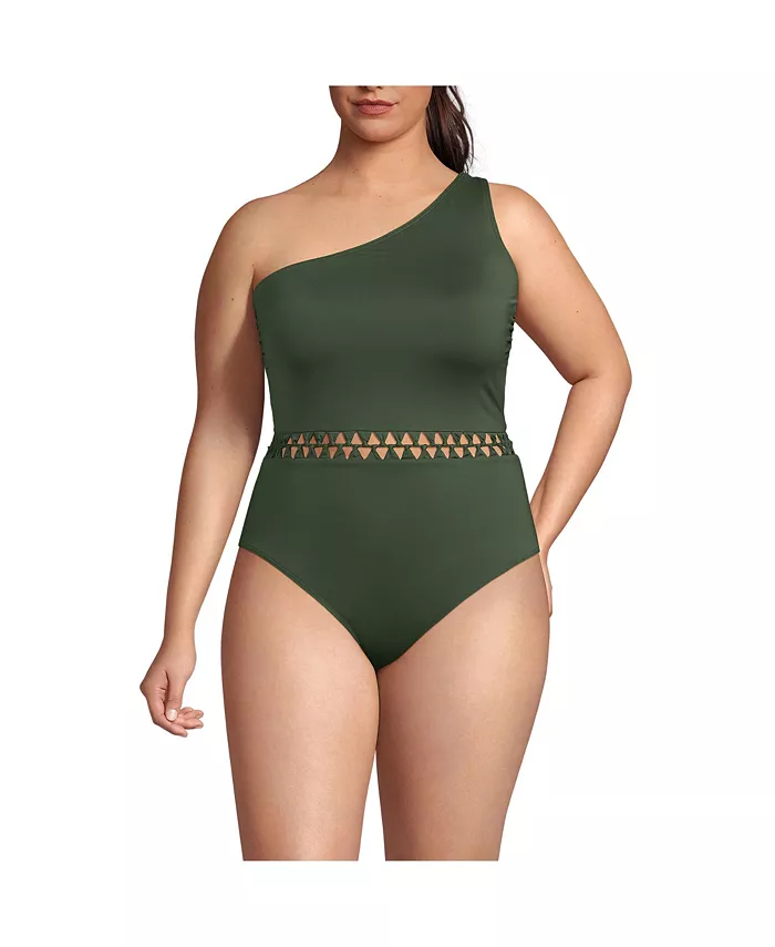 Женский слитный купальник с высоким вырезом и одним плечом в технике макраме Lands' End, зеленый
Женский слитный купальник с высоким вырезом и одним плечом в технике макраме Lands' End, зеленый