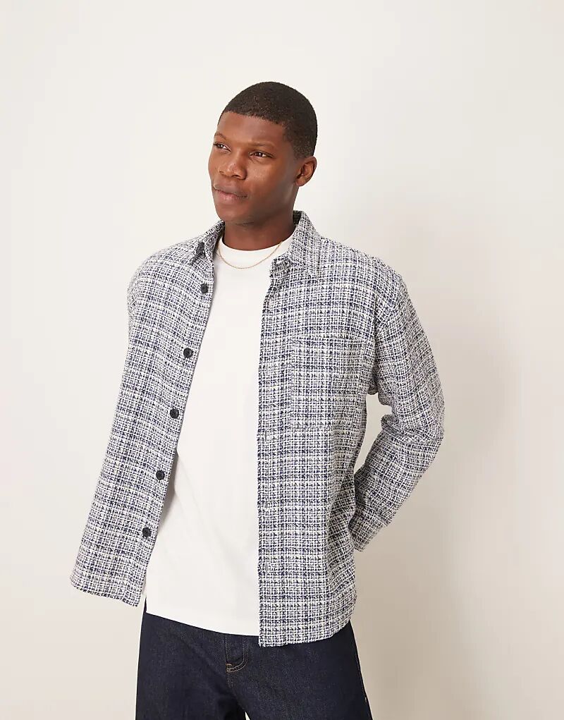 Верхняя рубашка из букле в сине-кремовую клетку Selected Homme 
Верхняя рубашка из букле в сине-кремовую клетку Selected Homme