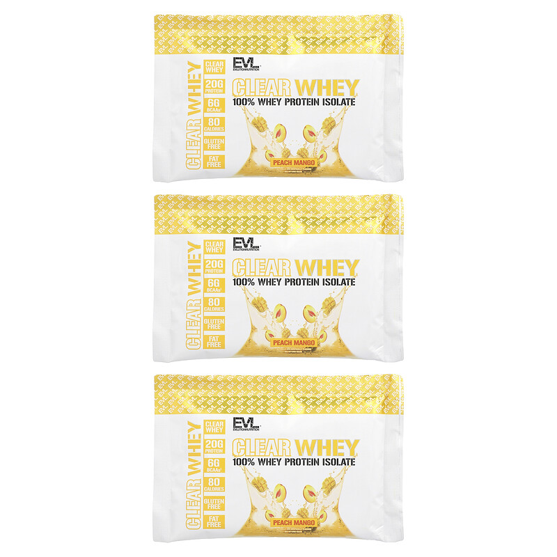 EVLution Nutrition, Clear Whey, 100% изолят сывороточного протеина, персик и манго, 3 штуки, 25,5 г (0,9 унции)
EVLution Nutrition, Clear Whey, 100% изолят сывороточного протеина, персик и манго, 3 штуки, 25,5 г (0,9 унции)