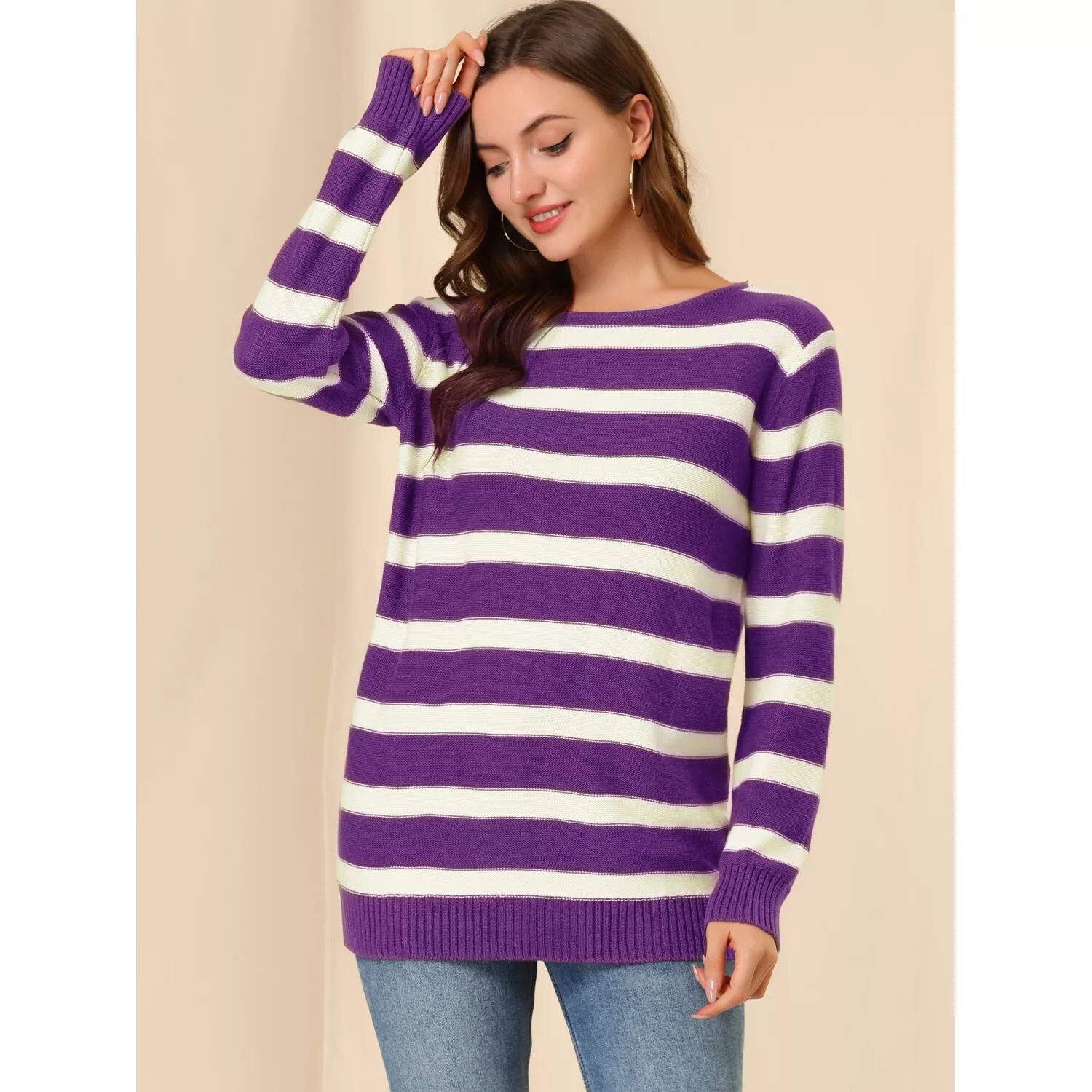 Женский свободный полосатый свитер-туника с круглым вырезом, длинными рукавами и заниженными плечами ALLEGRA K, белый
Женский свободный полосатый свитер-туника с круглым вырезом, длинными рукавами и заниженными плечами ALLEGRA K, белый