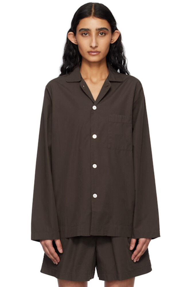 Пижамная рубашка из коричневого поплина с длинными рукавами Tekla
Пижамная рубашка из коричневого поплина с длинными рукавами Tekla