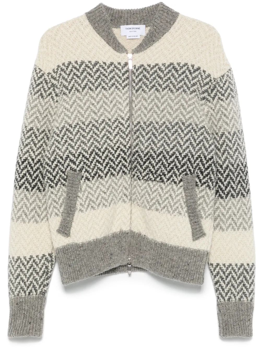 Жаккардовый бомбер с узором в елочку THOM BROWNE, серый
Жаккардовый бомбер с узором в елочку THOM BROWNE, серый