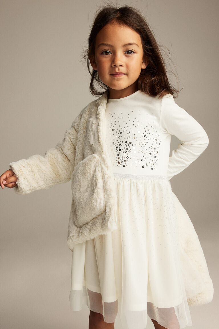 Трикотажное платье с тюлевой юбкой H&M, белый
Трикотажное платье с тюлевой юбкой H&M, белый