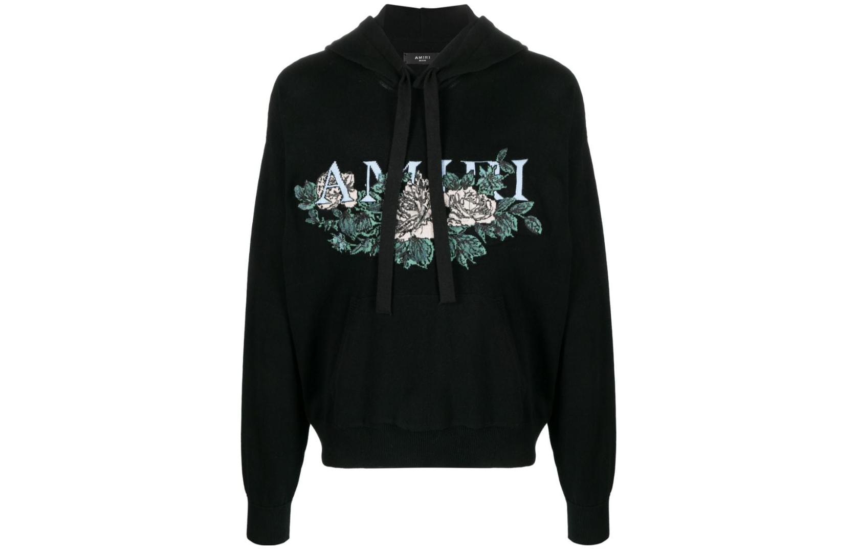 Чёрная худи с вышитым логотипом AMIRI на шнурке 
Чёрная худи с вышитым логотипом AMIRI на шнурке