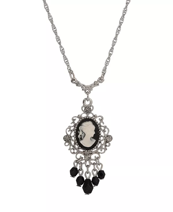 Ожерелье из смоляного стекла с камеей и кристаллами 2028, black
Ожерелье из смоляного стекла с камеей и кристаллами 2028, black