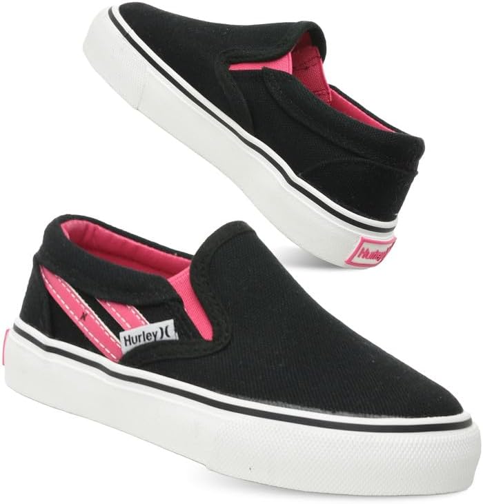 Детские слипоны Hurley из холщовой ткани - низкие кеды для скейтбординга для детей, спортивная обувь для мальчиков и девочек, повседневные кроссовки, черный/розовый
Детские слипоны Hurley из холщовой ткани - низкие кеды для скейтбординга для детей, спортивная обувь для мальчиков и девочек, повседневные кроссовки, черный/розовый