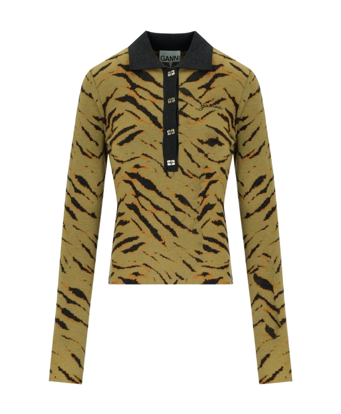 Рубашка-Поло из тонкой мериносовой шерсти с жаккардовым узором Ganni, мультиколор
Рубашка-Поло из тонкой мериносовой шерсти с жаккардовым узором Ganni, мультиколор