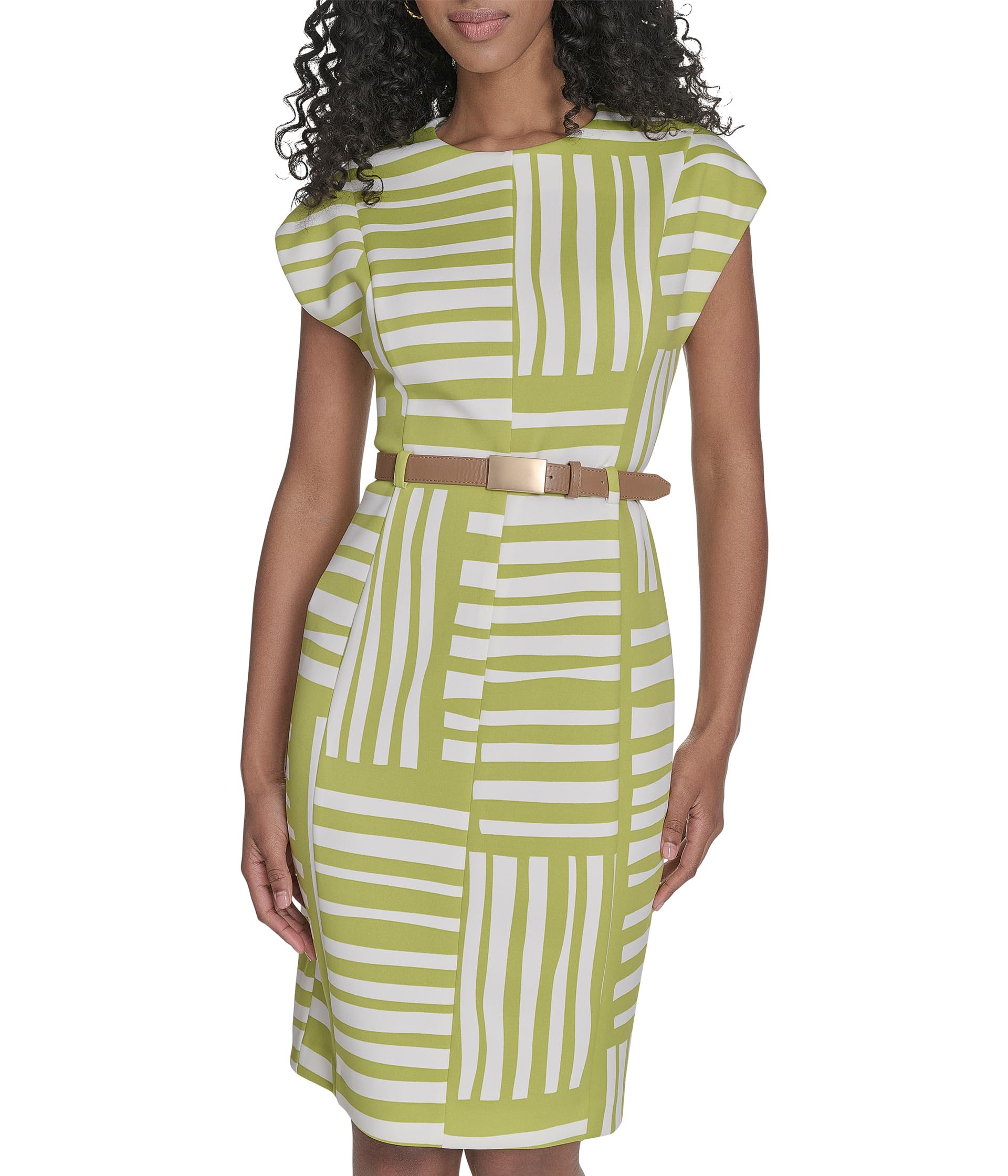 Платье Calvin Klein Geo Print With Belt Sheath, Celery/Cream 
Платье Calvin Klein Geo Print With Belt Sheath, Celery/Cream