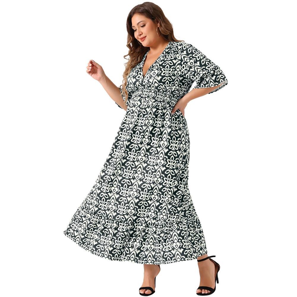 Платье больших размеров для женщин, рукав-колокольчик, рюшами, подол, V-образный вырез, короткий рукав, длинные платья в стиле бохо в стиле бохо Agnes Orinda, цвет Navy Blue
Платье больших размеров для женщин, рукав-колокольчик, рюшами, подол, V-образный вырез, короткий рукав, длинные платья в стиле бохо в стиле бохо Agnes Orinda, цвет Navy Blue