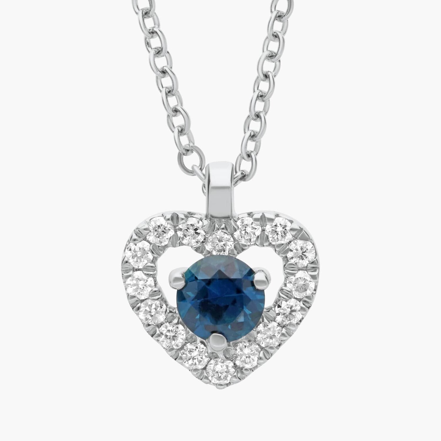 Подвеска в форме сердца с миниатюрным сапфиром и бриллиантовым паве из белого золота 14 карат (3 мм) Blue Nile