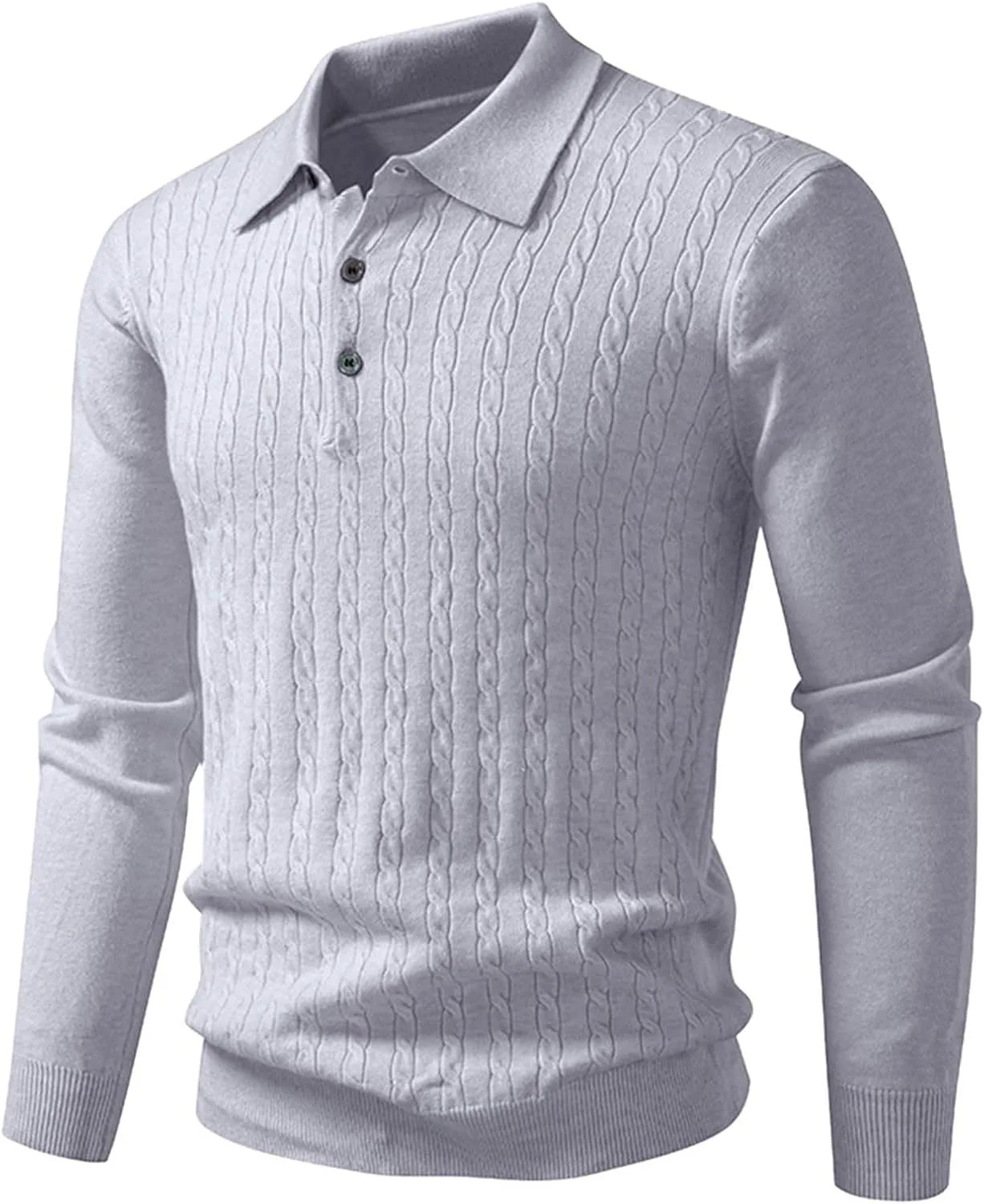 Мужской вязаный поло свитер с длинным рукавом и ребристой отделкой JHOKCI
Мужской вязаный поло свитер с длинным рукавом и ребристой отделкой JHOKCI