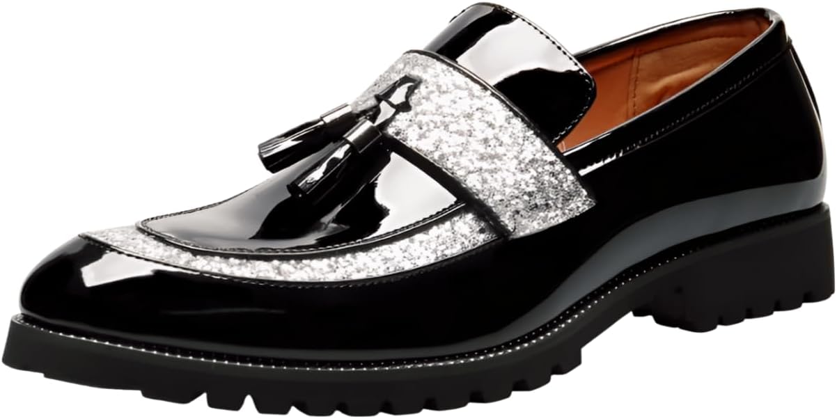 Мужские лоферы Santimon из лакированной кожи с кисточками, блестящие, на толстом каблуке, слипоны, формальная и повседневная обувь под смокинг, серебро
Мужские лоферы Santimon из лакированной кожи с кисточками, блестящие, на толстом каблуке, слипоны, формальная и повседневная обувь под смокинг, серебро