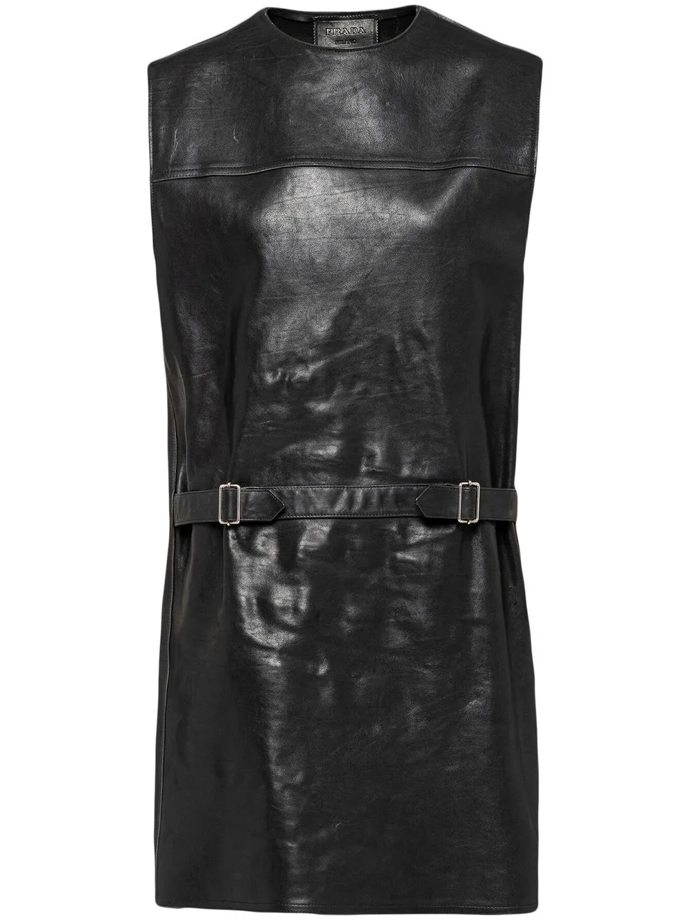 Кожаное платье мини без рукавов Prada, черный
Кожаное платье мини без рукавов Prada, черный