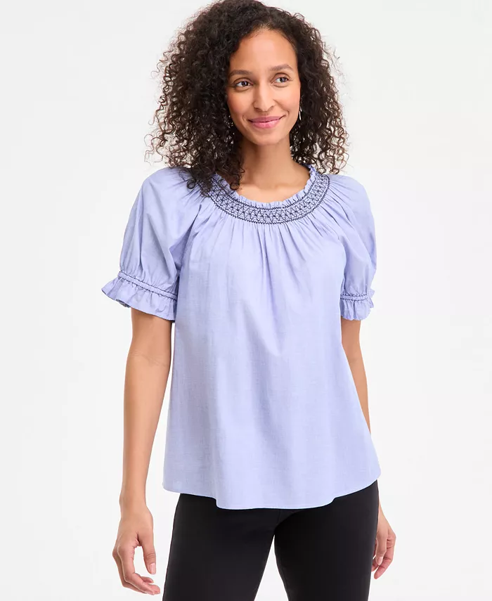 Женский хлопковый топ с контрастной строчкой и рукавами-фонариками Style & Co, синий
Женский хлопковый топ с контрастной строчкой и рукавами-фонариками Style & Co, синий