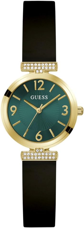 GUESS женские часы с черным циферблатом и золотистым корпусом
GUESS женские часы с черным циферблатом и золотистым корпусом