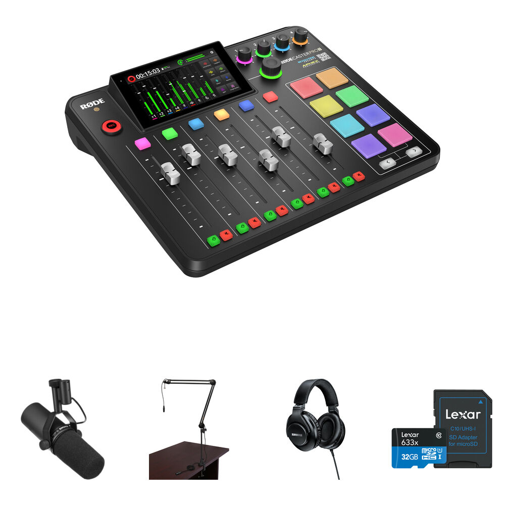 Комплект для подкастинга RODE RODECaster Pro II с микрофоном SM7B, вещательным штативом и наушниками
Комплект для подкастинга RODE RODECaster Pro II с микрофоном SM7B, вещательным штативом и наушниками
