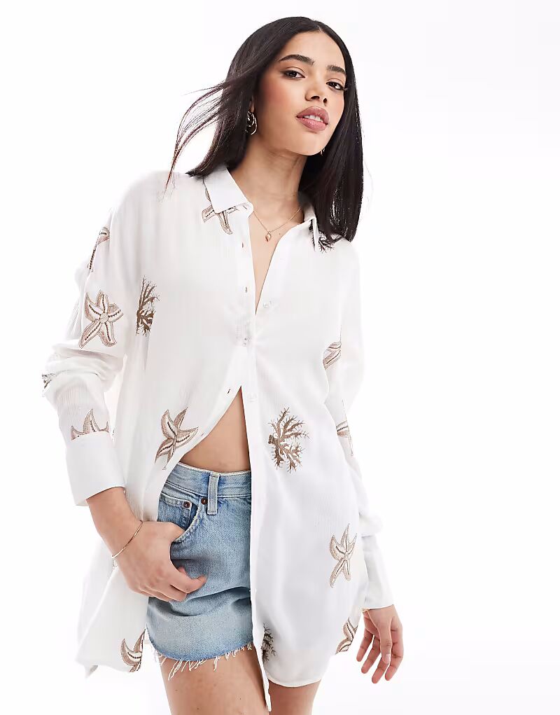 South Beach - Вышитая блузка-рубашка с длинными рукавами в серо-коричневом цвете
South Beach - Вышитая блузка-рубашка с длинными рукавами в серо-коричневом цвете