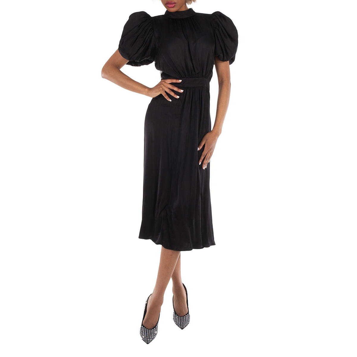 Женское черное платье миди с пышными рукавами Rotate
Женское черное платье миди с пышными рукавами Rotate