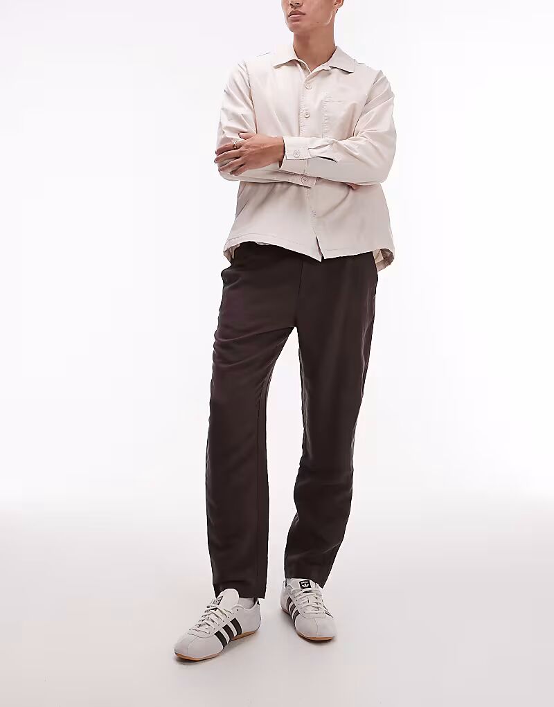 Зауженные льняные брюки коричневого цвета Topman
Зауженные льняные брюки коричневого цвета Topman