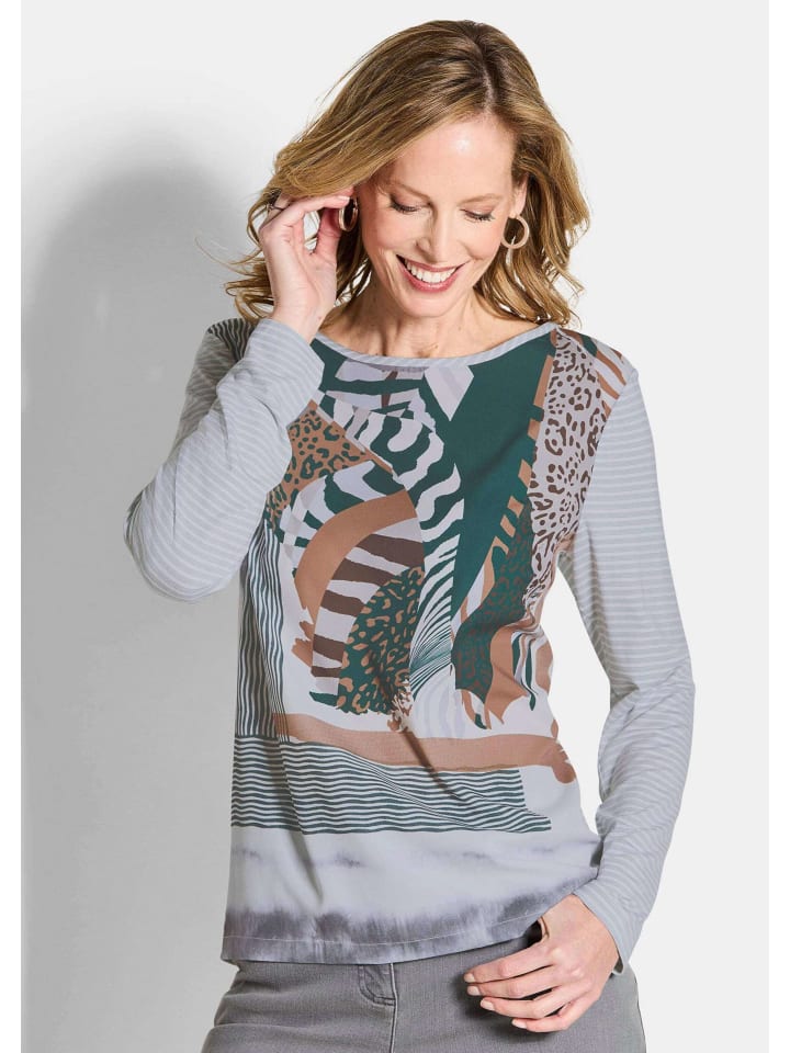 GOLDNER Атласная блузка с длинными рукавами и принтом по всей поверхности в серо-зеленых тонах / с узором
GOLDNER Атласная блузка с длинными рукавами и принтом по всей поверхности в серо-зеленых тонах / с узором