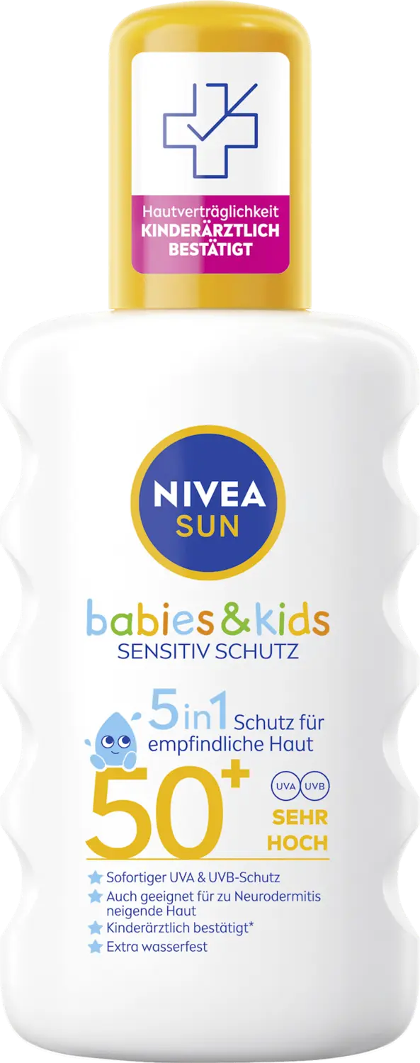 Солнцезащитный спрей NIVEA SUN Sonnenspray Babies & Kids sensitiv LSF 50+, 200 ml
Солнцезащитный спрей NIVEA SUN Sonnenspray Babies & Kids sensitiv LSF 50+, 200 ml
