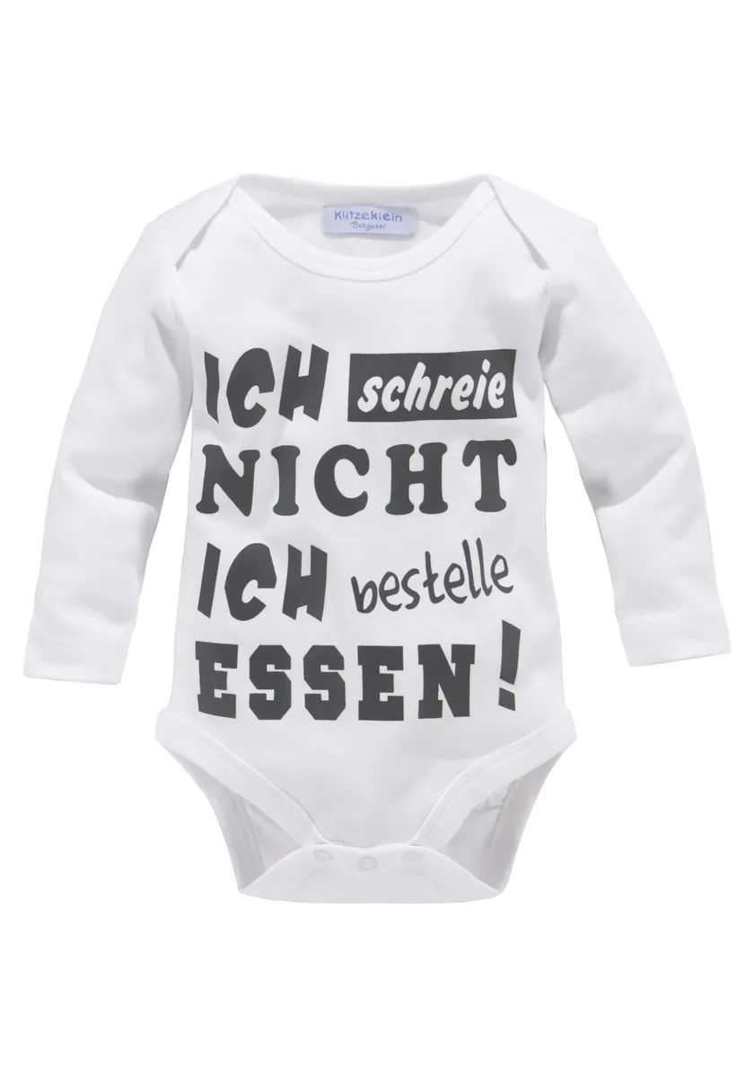 Миниатюрное боди "Я не кричу, я заказываю еду", из натурального хлопка Klitzeklein, белый 
Миниатюрное боди "Я не кричу, я заказываю еду", из натурального хлопка Klitzeklein, белый