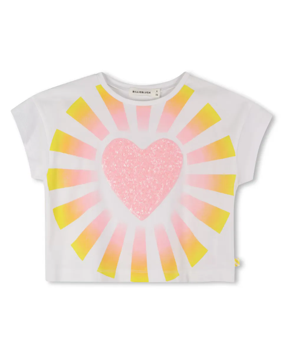 Детская футболка для девочки белого цвета из хлопка Billieblush, белый 
Детская футболка для девочки белого цвета из хлопка Billieblush, белый