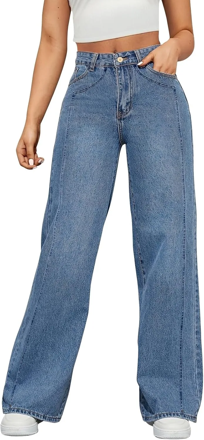 Женские джинсы с широкими штанинами и высокой посадкой
Женские джинсы с широкими штанинами и высокой посадкой