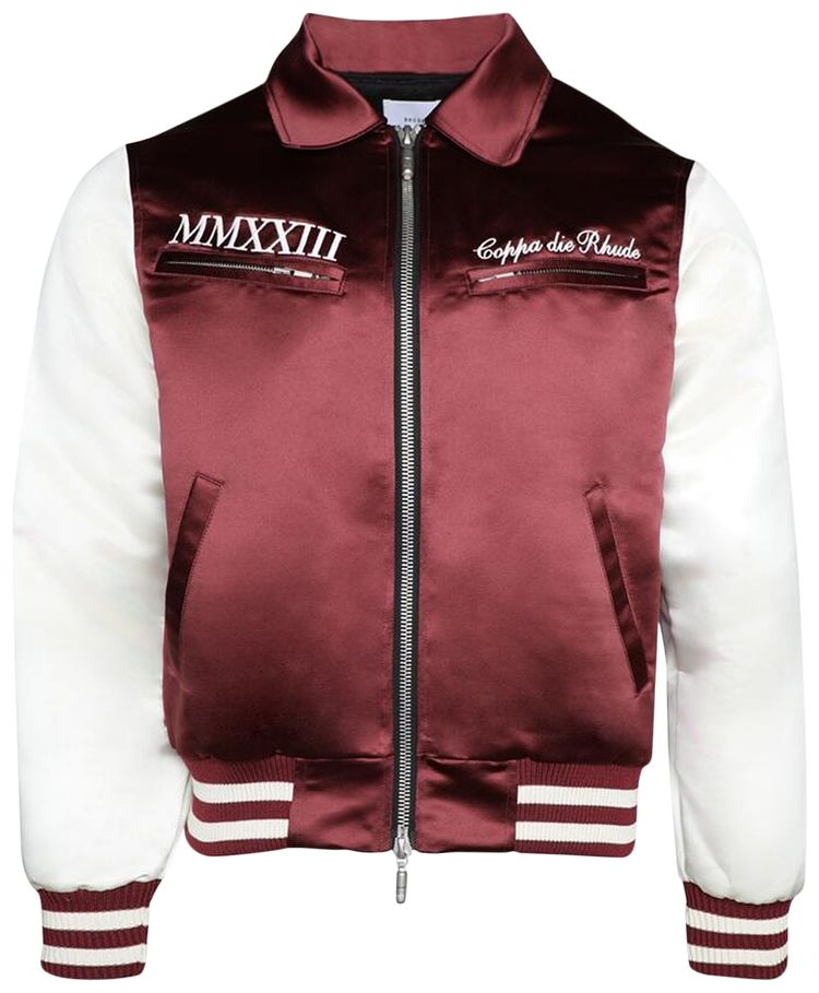 Атласная куртка-бомбер Rhude с застежкой-молнией спереди, цвет бордовый/кремовый
Атласная куртка-бомбер Rhude с застежкой-молнией спереди, цвет бордовый/кремовый