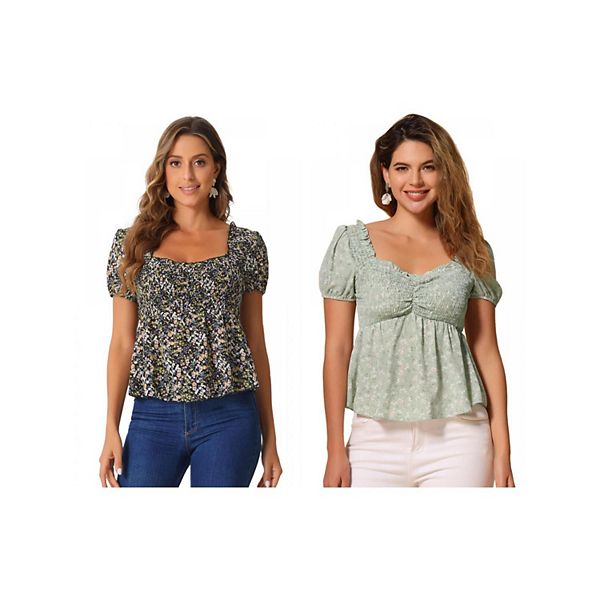 2 упаковки пышной блузки с коротким рукавом и цветочным принтом для женщин, с декольте sweetheart, сборками и рюшами Inspire Chic, Light Green Black
2 упаковки пышной блузки с коротким рукавом и цветочным принтом для женщин, с декольте sweetheart, сборками и рюшами Inspire Chic, Light Green Black
