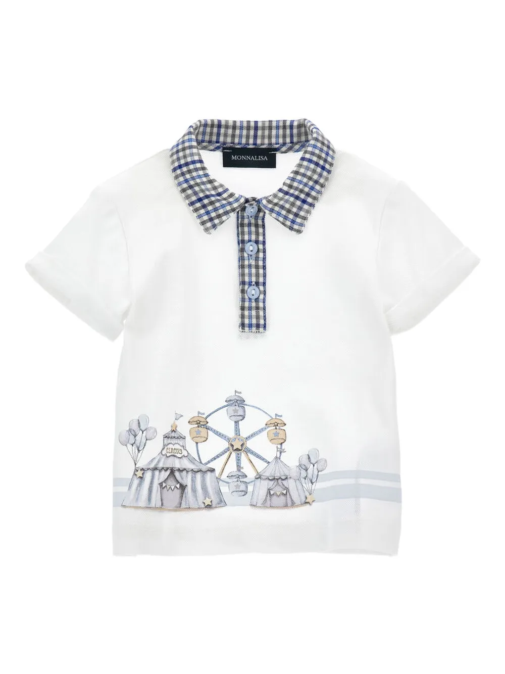Рубашка-поло с клетчатым воротником и цирковым принтом Monnalisa, белый
Рубашка-поло с клетчатым воротником и цирковым принтом Monnalisa, белый