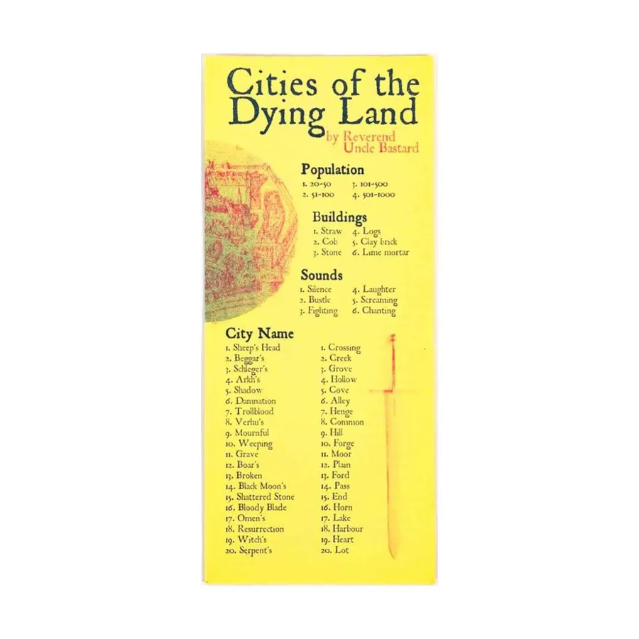 Cities of the Dying Land - A Mork Borg Random City Generator, Mork Borg (Reverend Uncle Bastard), мягкая обложка
Cities of the Dying Land - A Mork Borg Random City Generator, Mork Borg (Reverend Uncle Bastard), мягкая обложка