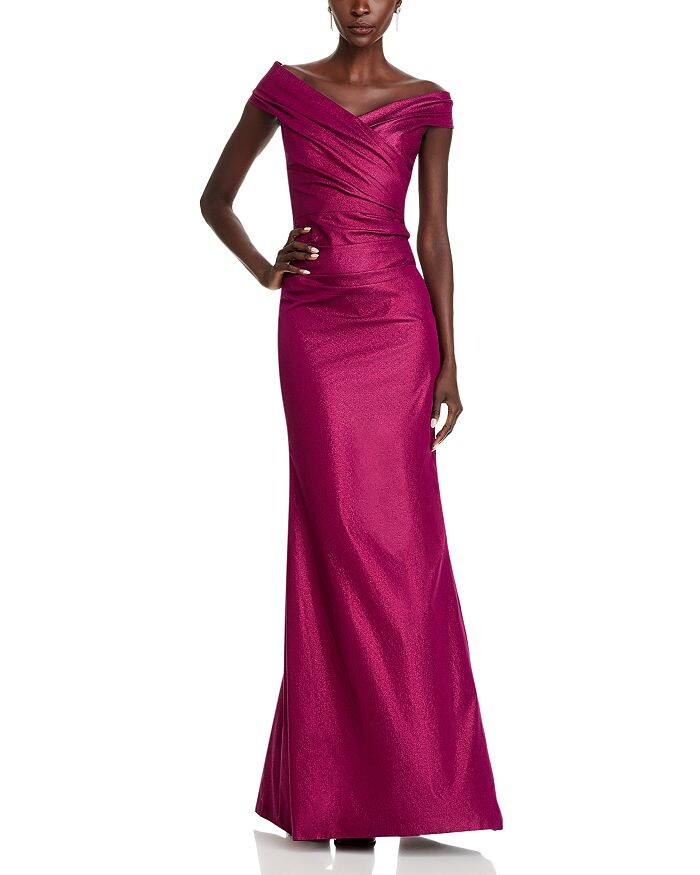 Платье эластичного цвета с открытыми плечами цвета металлик Teri Jon от Rickie Freeman Teri Jon by Rickie Freeman, розовый