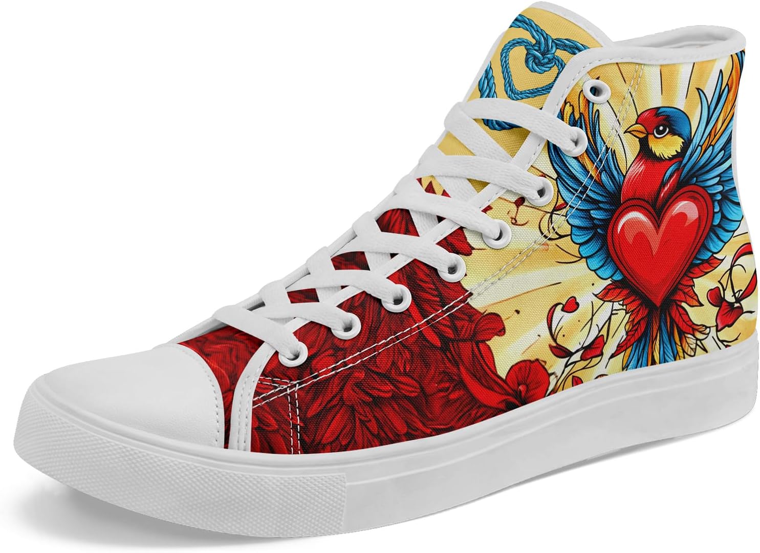 Высокие кеды из ткани для девочек и мальчиков - стильные шнурованные туфли с принтом сердца, удобная повседневная обувь Awsole, белый/красный/синий/желтый
Высокие кеды из ткани для девочек и мальчиков - стильные шнурованные туфли с принтом сердца, удобная повседневная обувь Awsole, белый/красный/синий/желтый