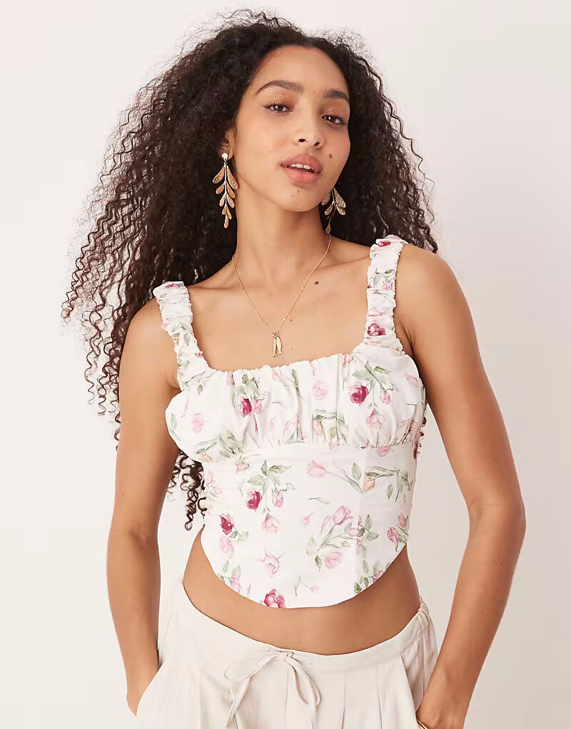 Корсетный топ Gina Tricot с принтом роз и шнуровкой на спине, белый цвет
Корсетный топ Gina Tricot с принтом роз и шнуровкой на спине, белый цвет