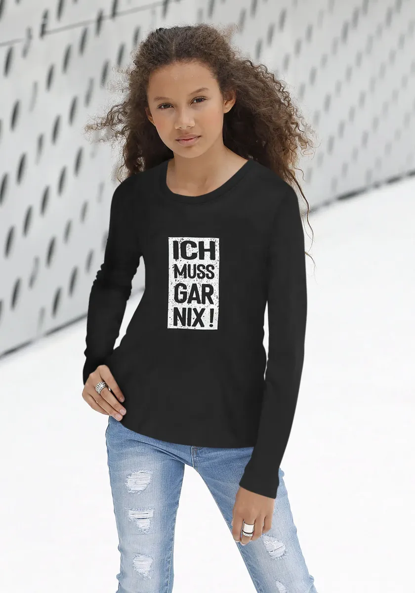 KIDSWORLD рубашка с длинными рукавами "Мне ничего не надо делать!", принт, черный
