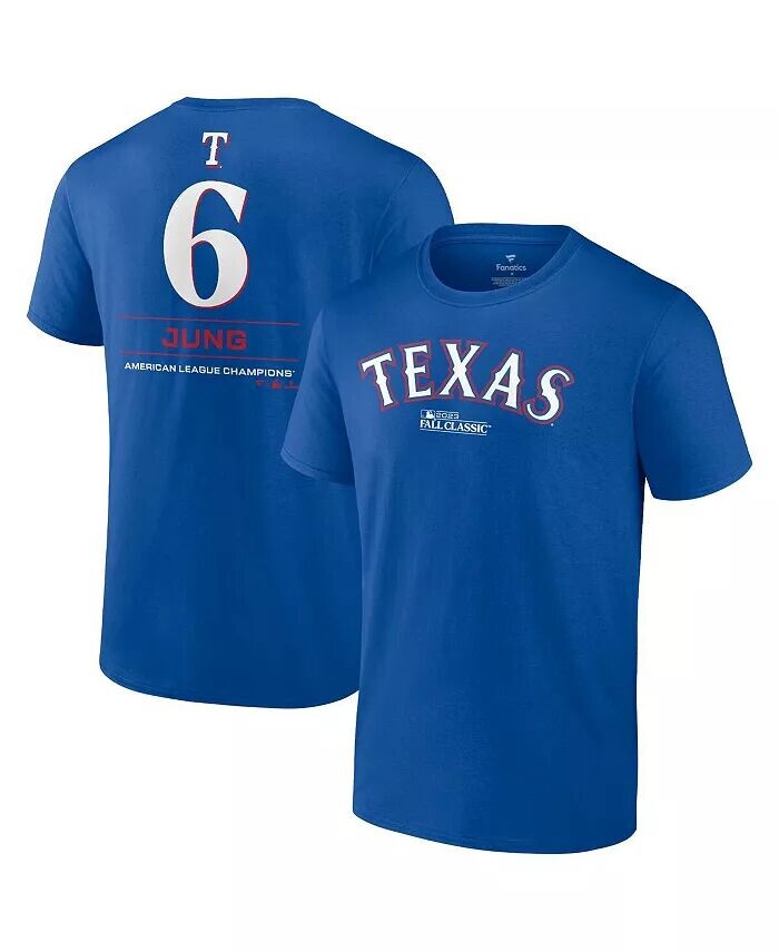 Мужская футболка с именем и номером игрока Джоша Джанга из Royal Texas Rangers 2023 American League Champions Fanatics
Мужская футболка с именем и номером игрока Джоша Джанга из Royal Texas Rangers 2023 American League Champions Fanatics