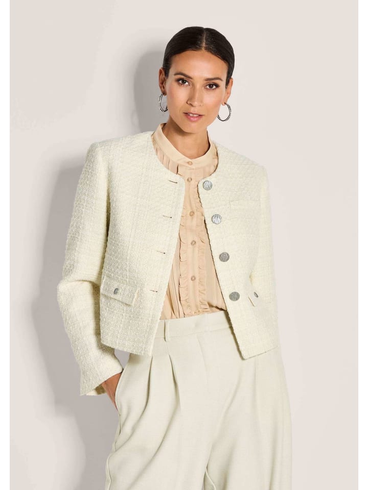 MADELEINE Элегантный короткий твидовый блейзер с металлическими пуговицами кремового цвета
MADELEINE Элегантный короткий твидовый блейзер с металлическими пуговицами кремового цвета