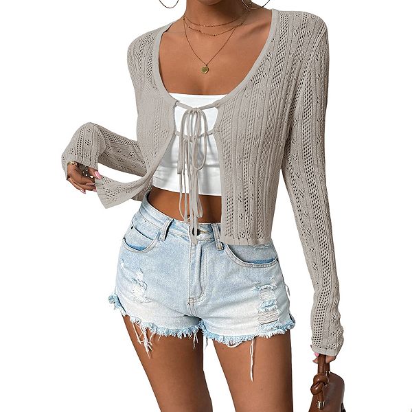 Кардиган с открытой вязкой и цветочным узором на завязках Kojooin, Grey Khaki
Кардиган с открытой вязкой и цветочным узором на завязках Kojooin, Grey Khaki
