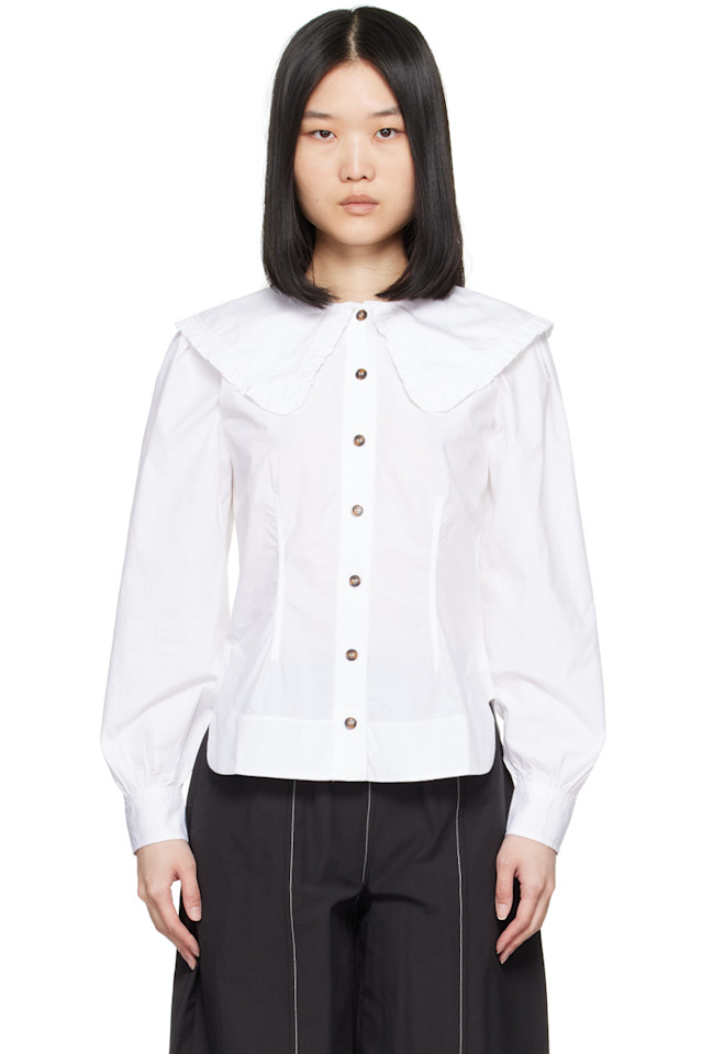 Рубашка с воротником-рюшем Ganni, белый
Рубашка с воротником-рюшем Ganni, белый